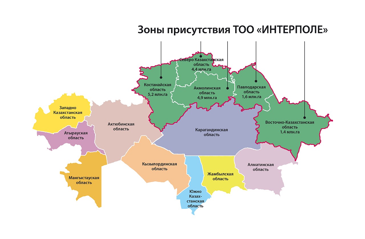 Карта РК с посевными площадями